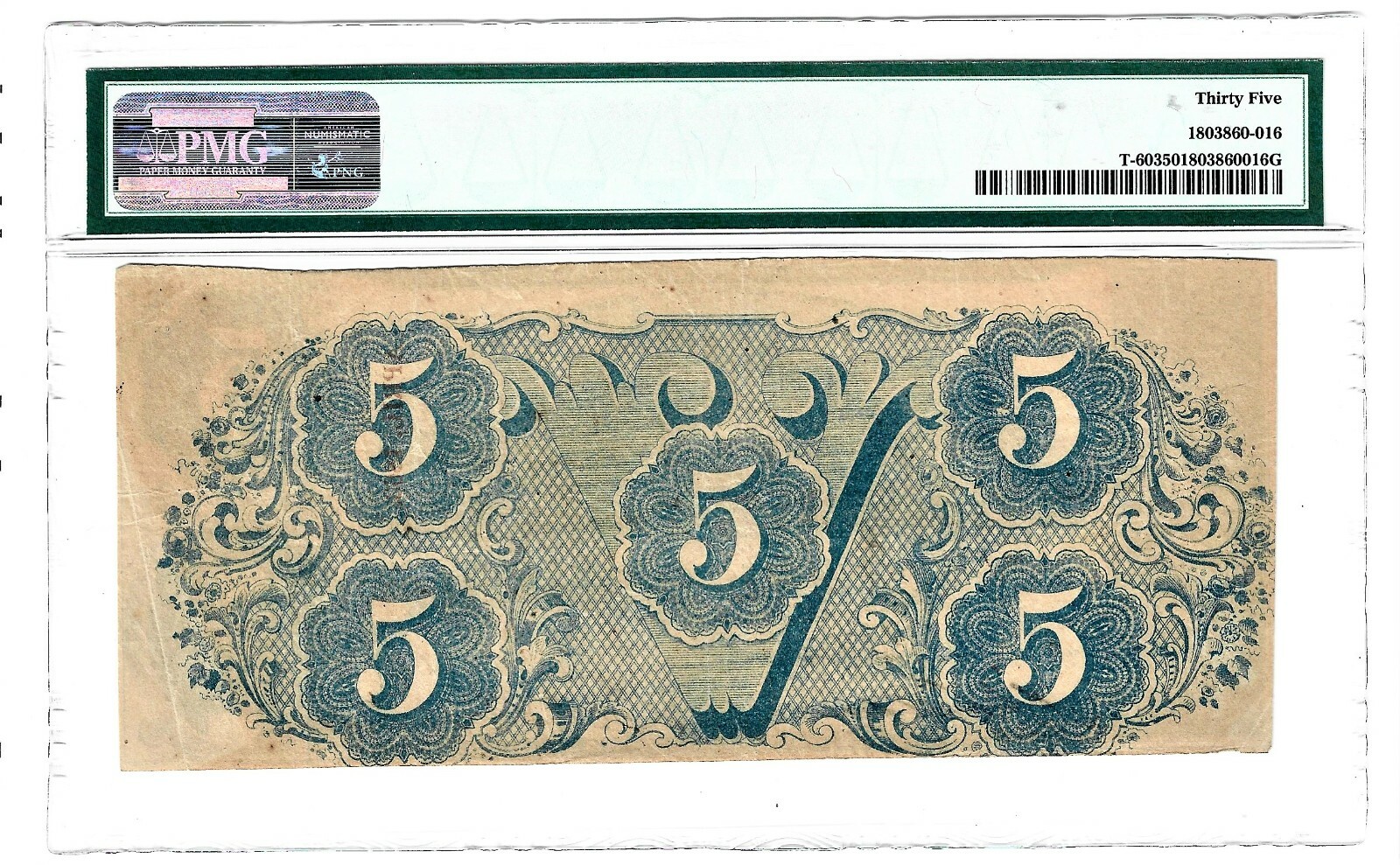T60 $5 1863 PF-4 Cr. 450. PMG ChoiceVery Fine 35.