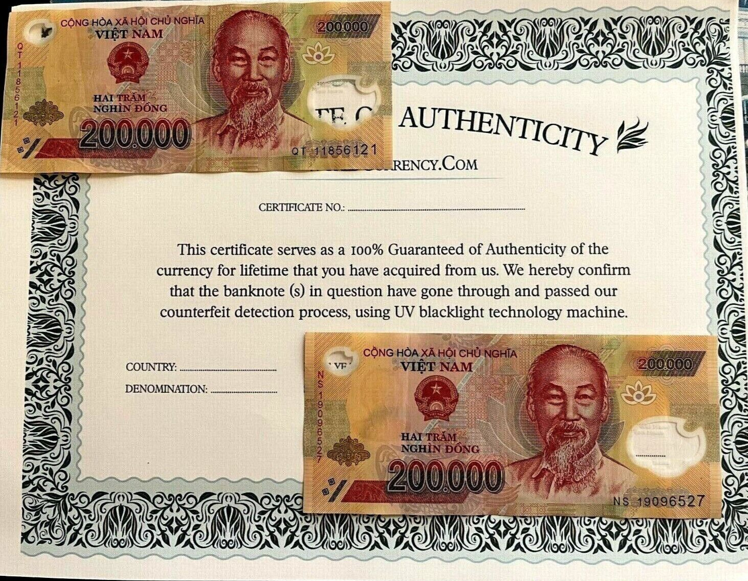 1,000,000 Vietnamese Dong Million ( 5 x 200,000 ) Vietnam Currency Lot VND COA