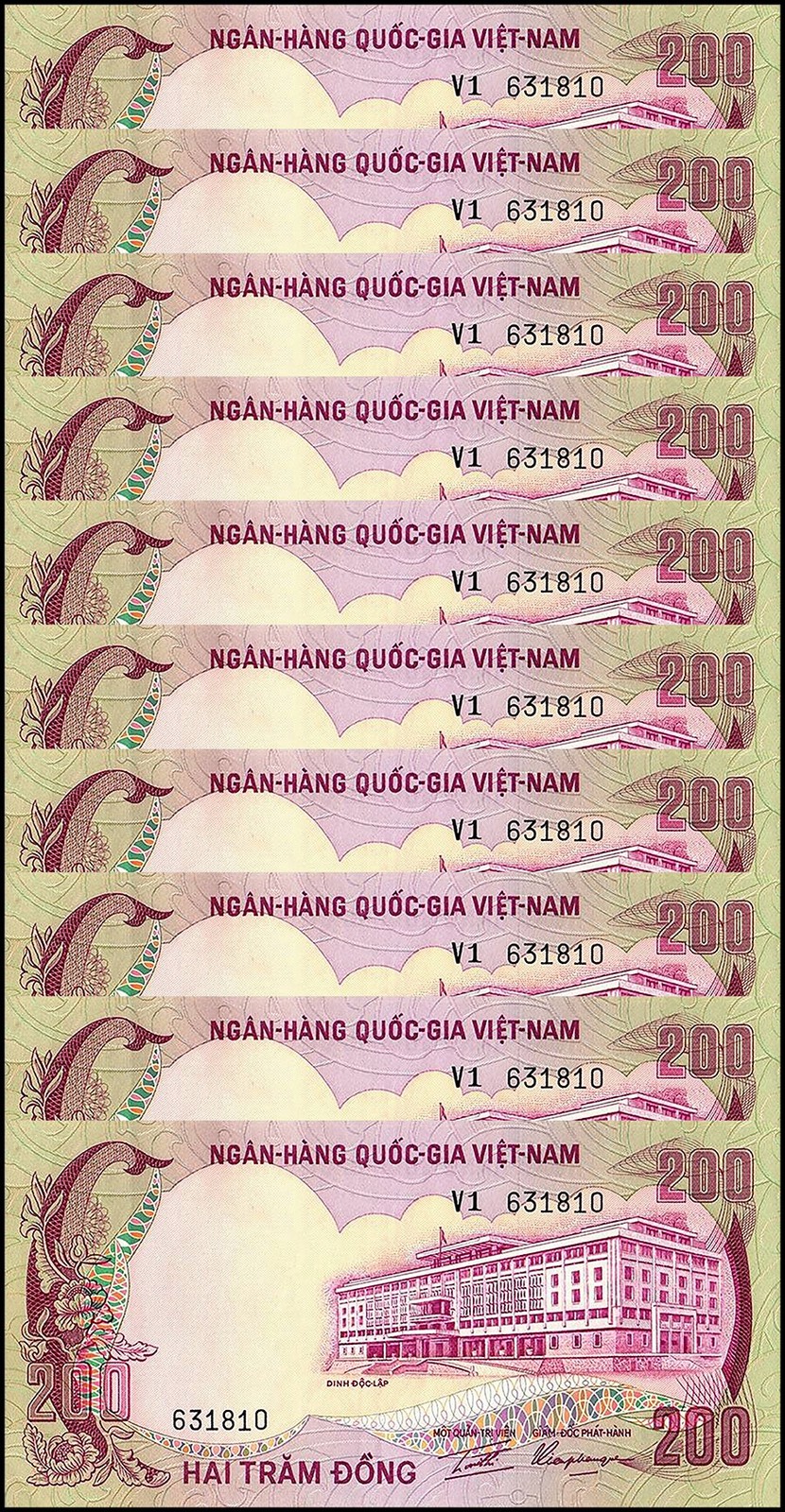 South Vietnam 200 Dong, 1972 ND, P-32, UNC X 10 PCS