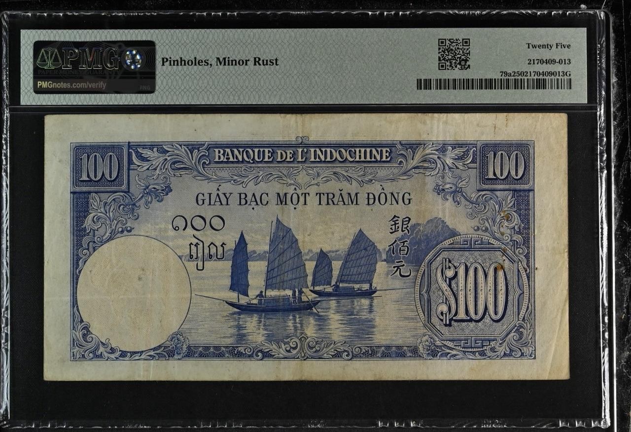 French Indochina P-79a 100 Piastres 1946 PMG 25 Pinholes, Minor Rust