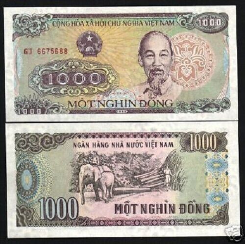 Vietnam 1,000 DONG 1000 P-106 A 1988 “ELEPHANT” HCM Currency UNC Vietnamese NOTE
