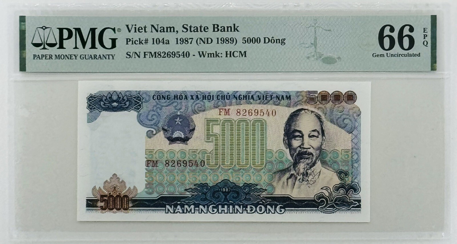 Vietnam 5000 Dong 1987 Pick# 104a PMG: 66 EPQ GEM UNC. #PL2392