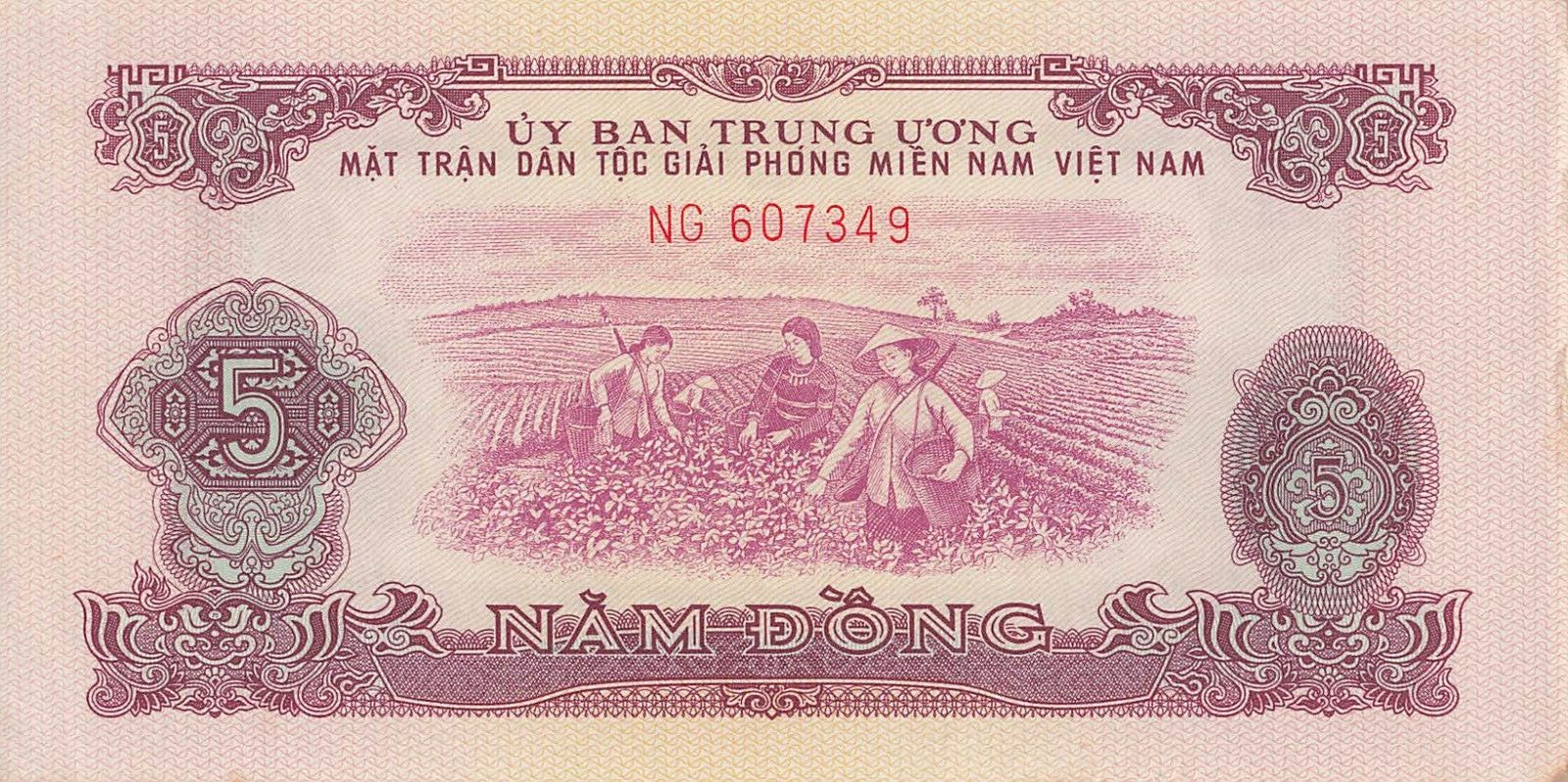 SOUTH VIETNAM 5 Dong 1968, P-R6, Scarce Type, aUNC Grade, National Liberation