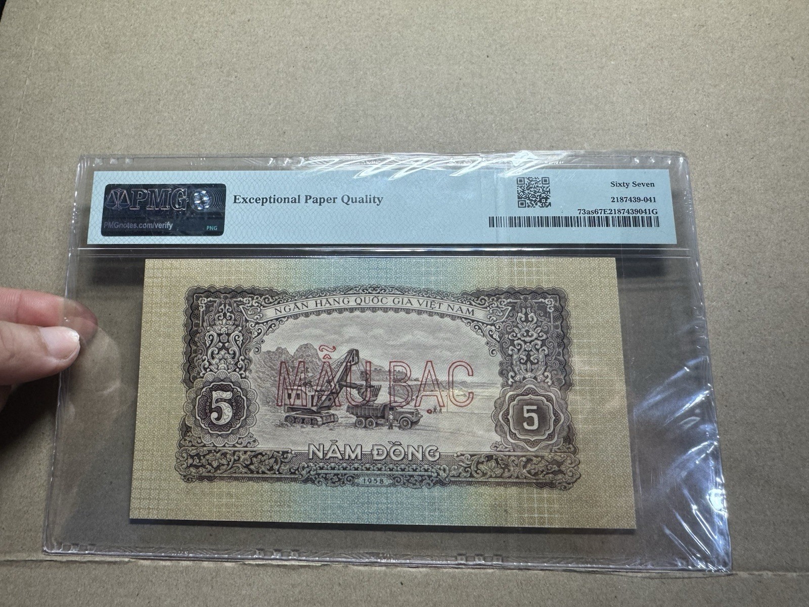 North Viet Nam Banknotes 5 Dong Specimen 1958 PMG 67EPQ P-73as Rare_LDP.
