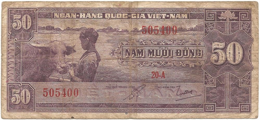 1956 Long-Gone “SOUTH VIETNAM” Veteran “50 DONG” Note BEFORE The “VIETNAM WAR”