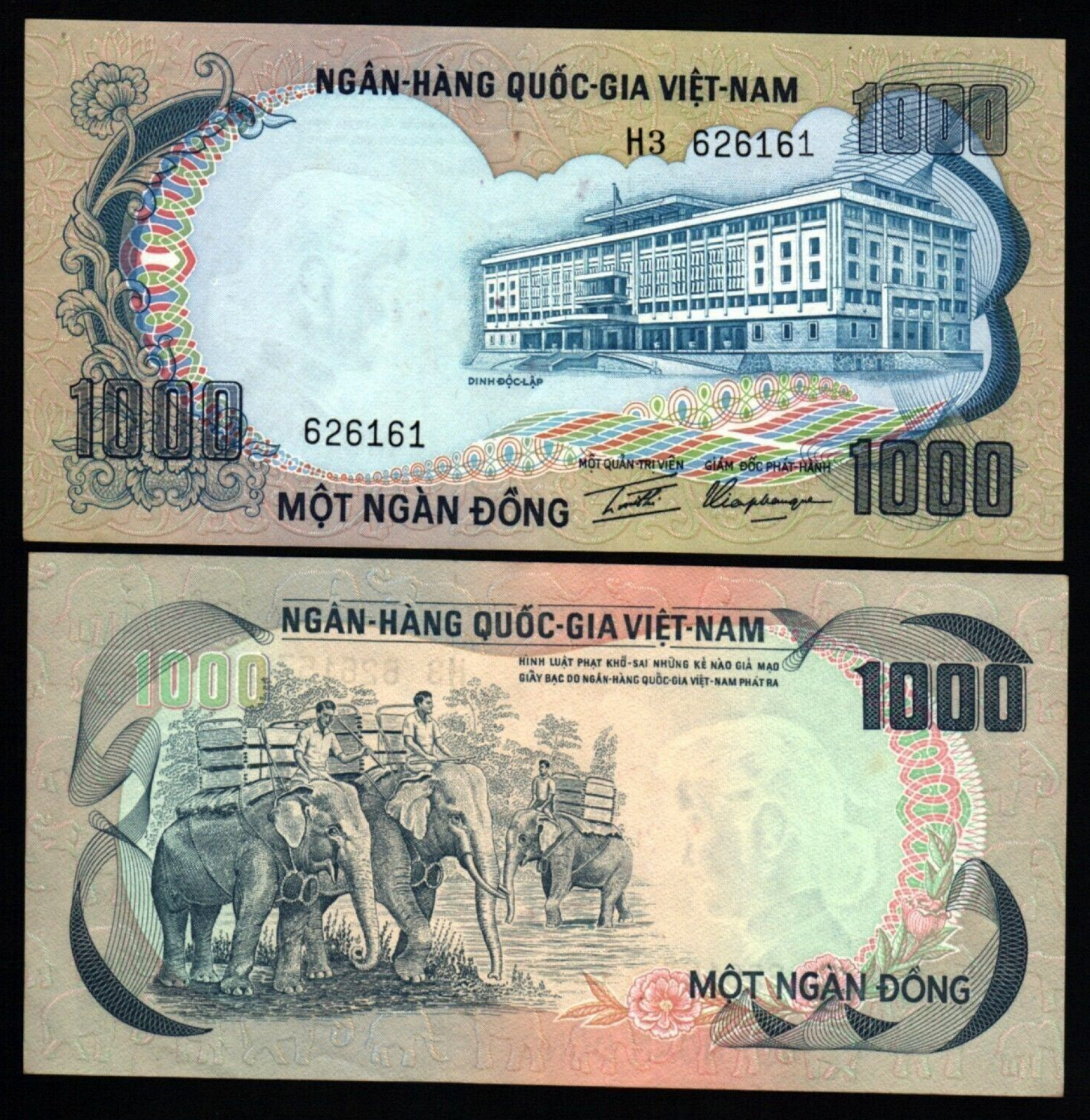 VIETNAM South 1,000 DONG 1000 P-34 1972 ELEPHANT Currency UNC Vietnamese NOTE