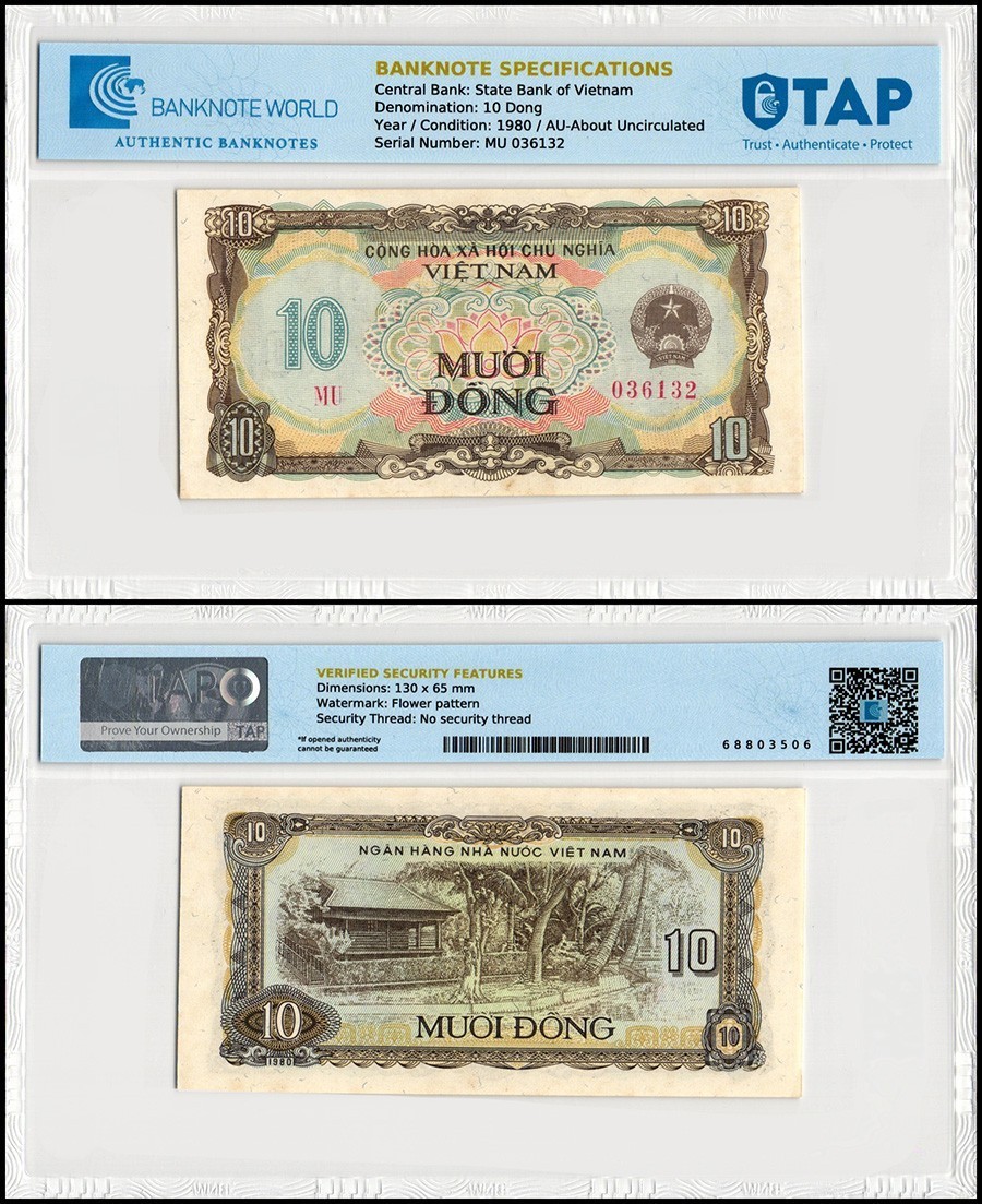 Vietnam 10 Dong, 1980, P-86, AU-About Uncirculated, TAP Authenticated