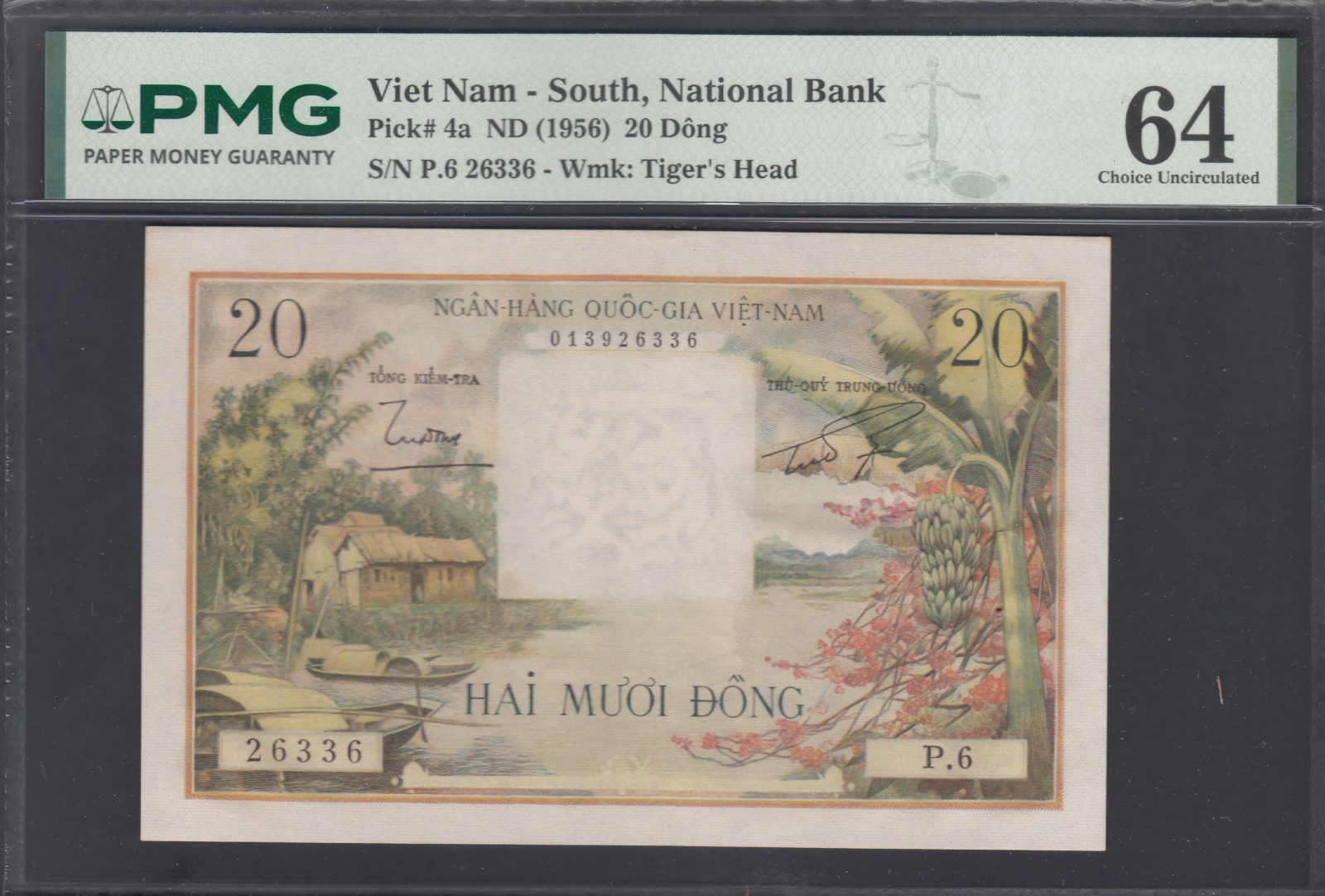 1956 South Vietnam Republic National Bank Notes 20dong, PMG Certified, UNC, P#4a