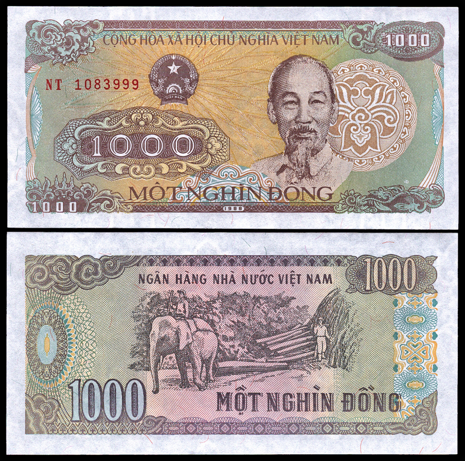 1988 Socialist Republic of Vietnam 1,000 Dong Banknote Featuring Ho Chi Minh UNC