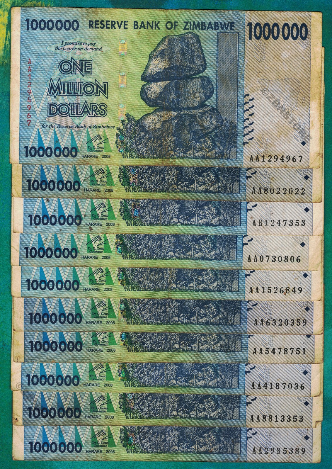 10 x 1 Million Dollars Zimbabwe + 10 x 10,000 Dong Vietnam 100% Authentic w/ COA