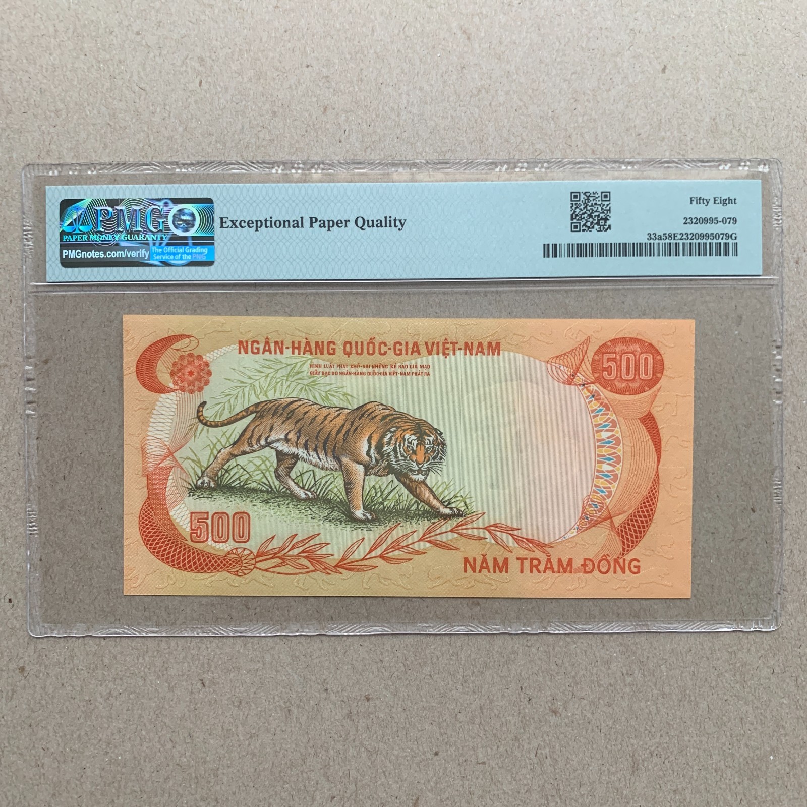 South Vietnam 500 Dong Banknote 1972 P33a PMG 58 EPQ Iconic Tiger