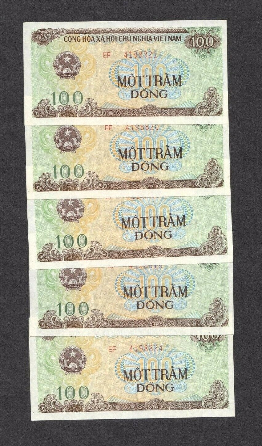 Viet nam 100 dong P-105b 1991-92 UNC x 5