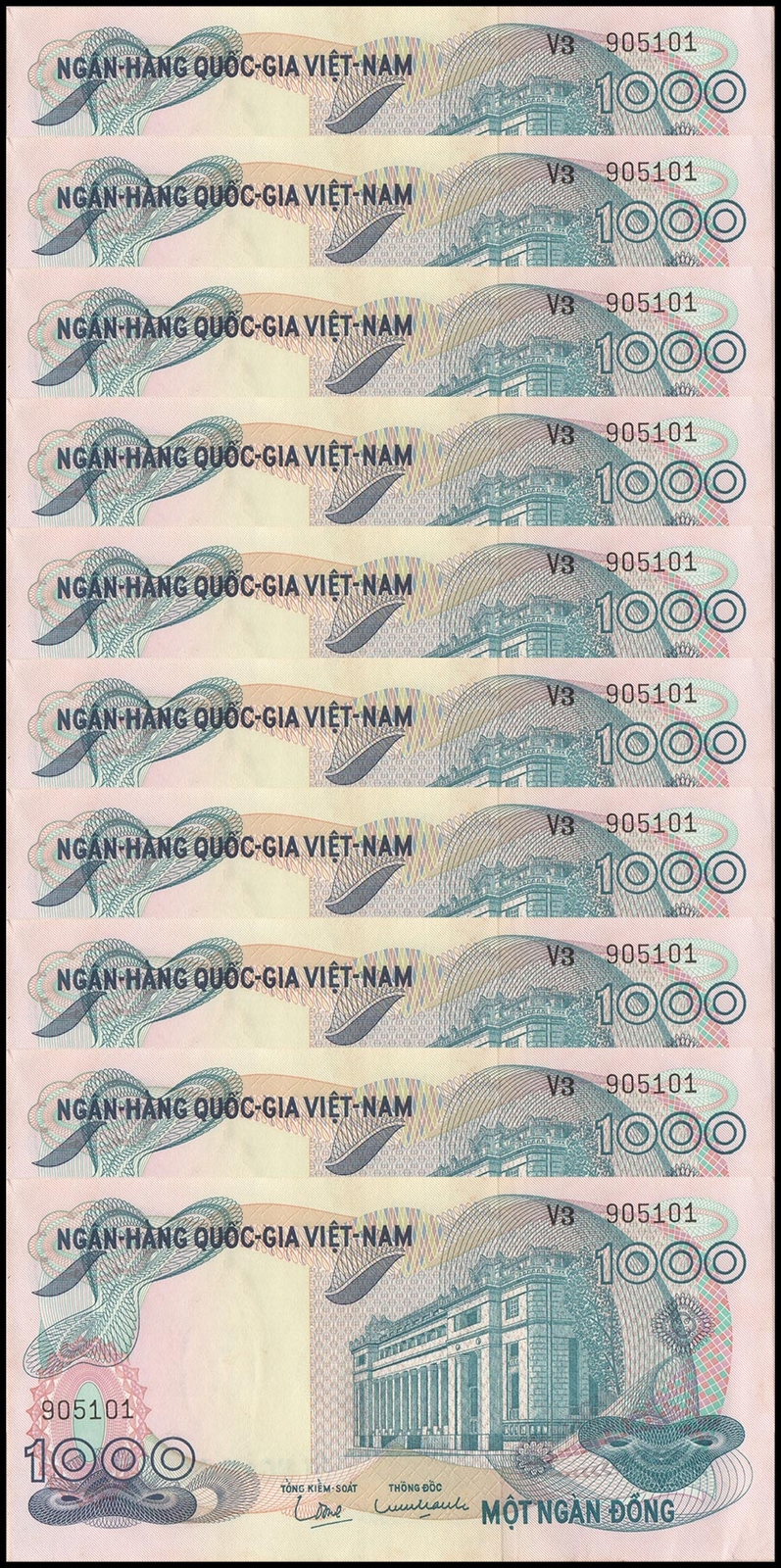 South Vietnam 1000 Dong, 1971 ND, P-29a, AU-About Uncirculated X 10 PCS