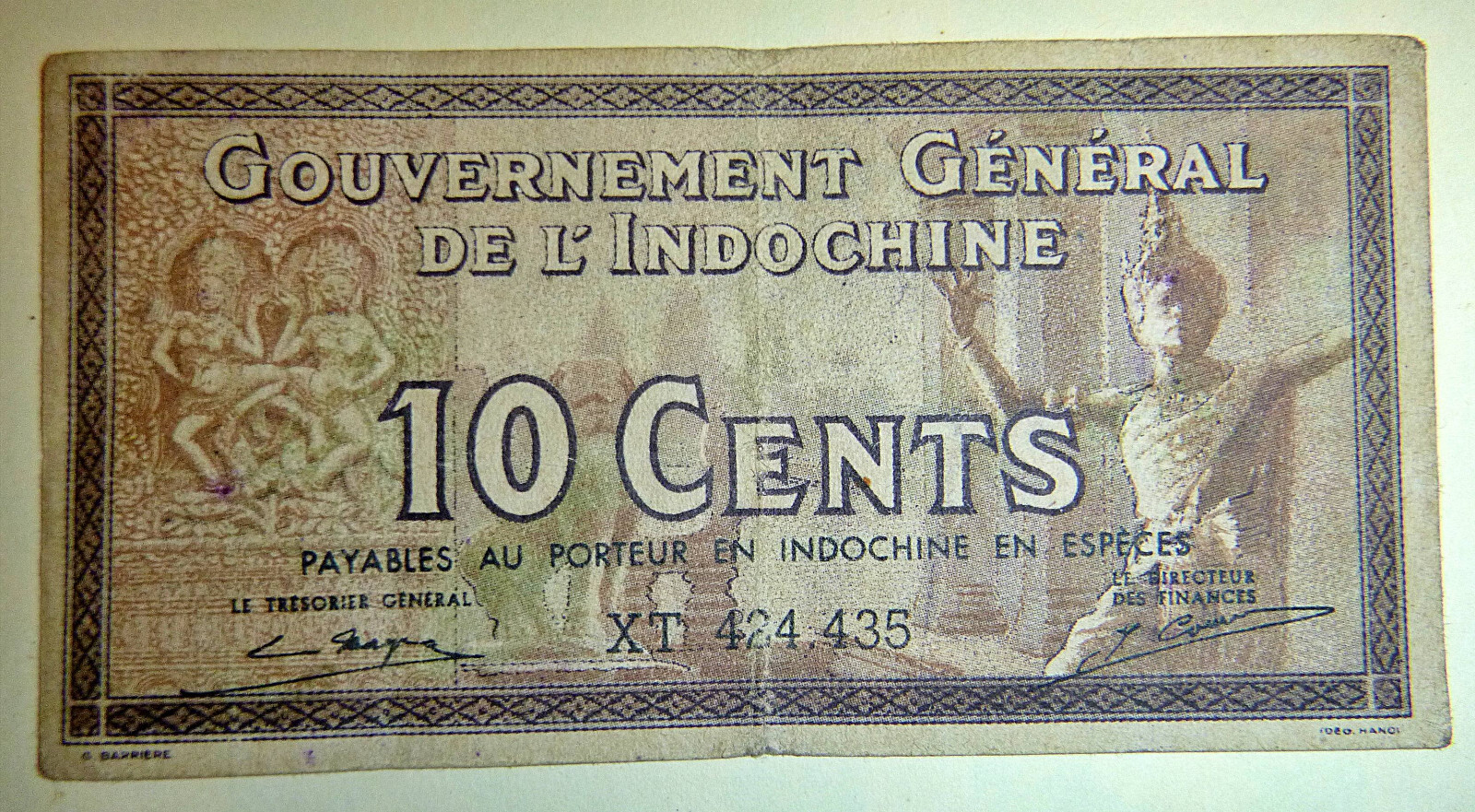 Rare 1939 Bank Note – 10 Cents – Vietnam – XT 424 435 – French Indochina – C.397