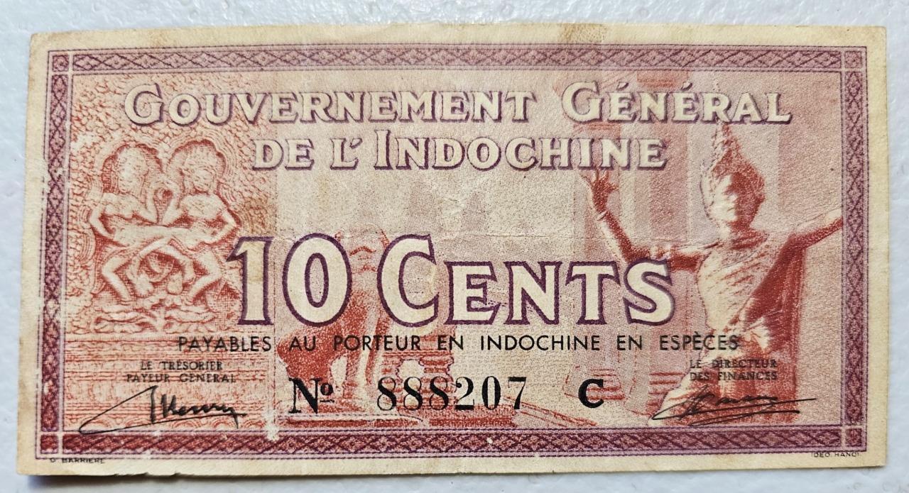 Indochina 10 Cents 1939 w/ Henri Signature