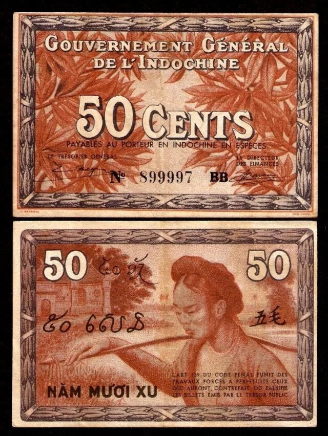 French Indo China 50 CENTS P-87c 1939 XF VIETNAM Vietnamese World Currency NOTE