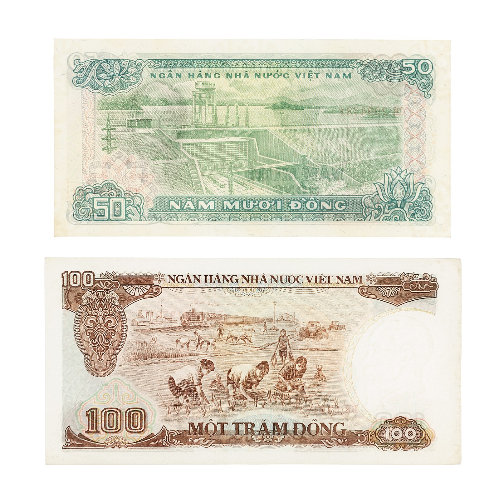 2 Different Vietnam VF-XF 500 and 100 Dong 1985 VF-XF