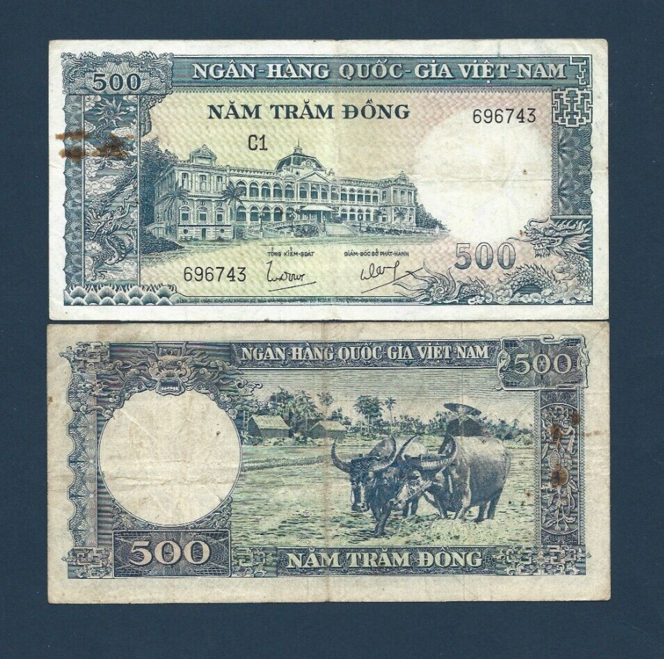 VIETNAM SOUTH 500 DONG P-6 A 1962 BUFFALO DRAGON KEY RARE CURRENCY BILL BANKNOTE