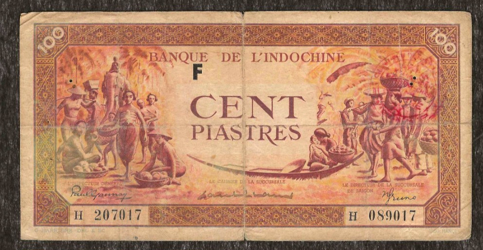 VIETNAM 100 PIASTRES P-R19 (1942) Rare FRENCH INDOCHINA Vietnamese CHOP BANKNOTE