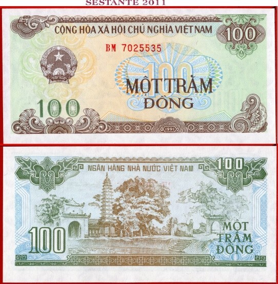VIETNAM 100 DONG 1991 Small serial P 105a UNC free shipping from 100$