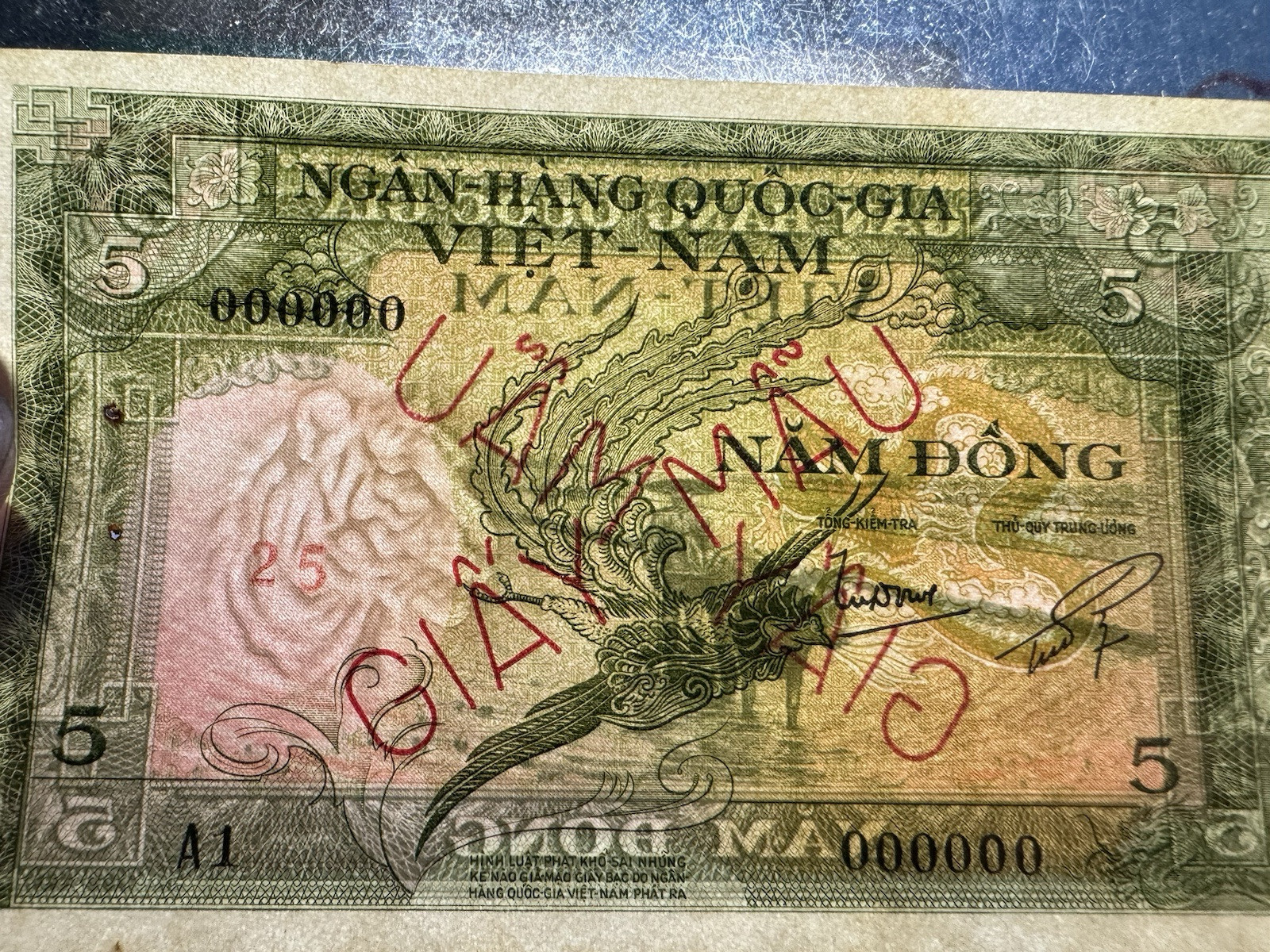 5 Dong South Viet Nam Banknotes Specimen P-2s 1956 Original Vintage_LDP Shop.