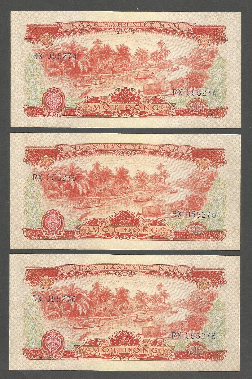 South Vietnam 1 Dong 1966 (1975); AU+; P-40a; BNB-B204a; Lot of 3 consecutive #