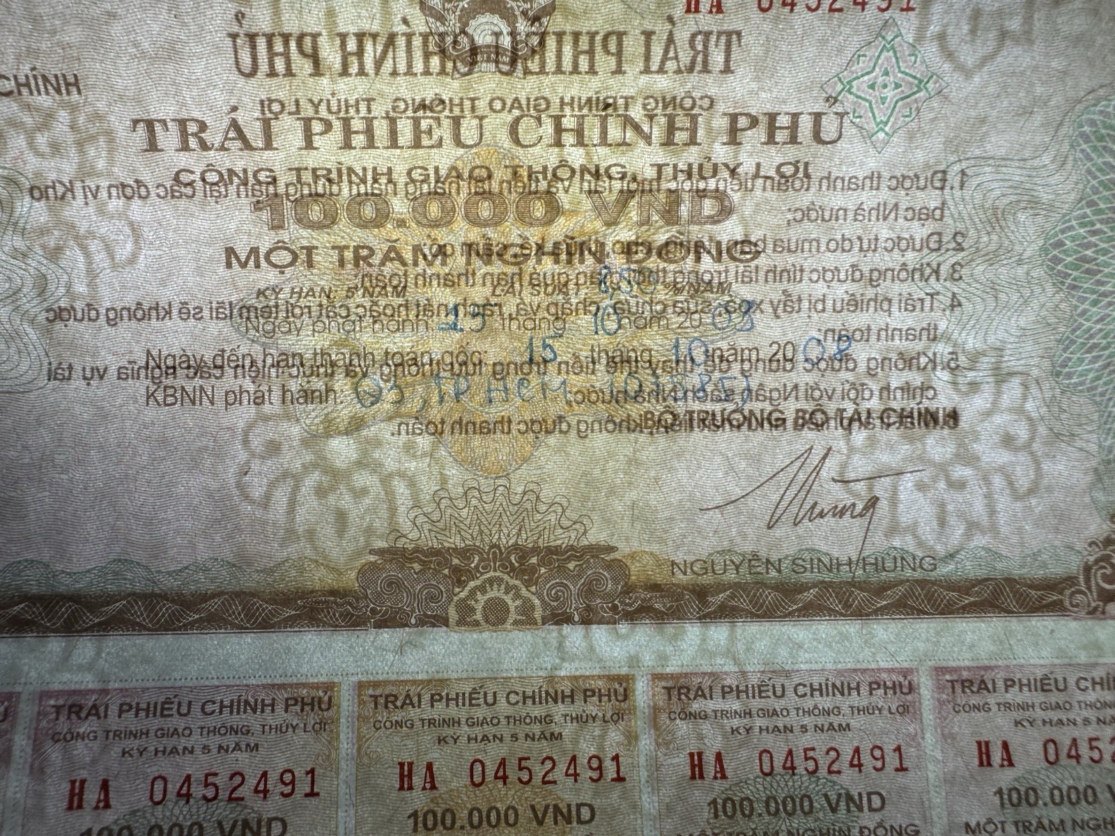 100,000 Dong Goverment Cheque 2003 UNC Rare_LDP Shop.