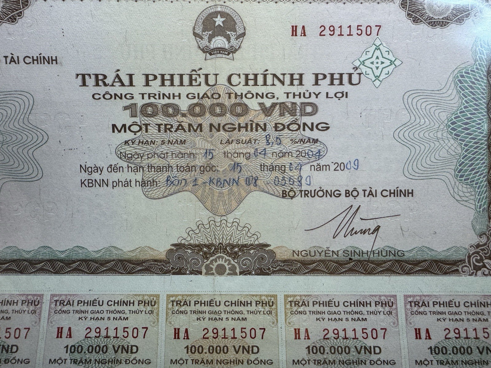 100,000 Dong Goverment Cheque 2003 Rare_LDP Shop.
