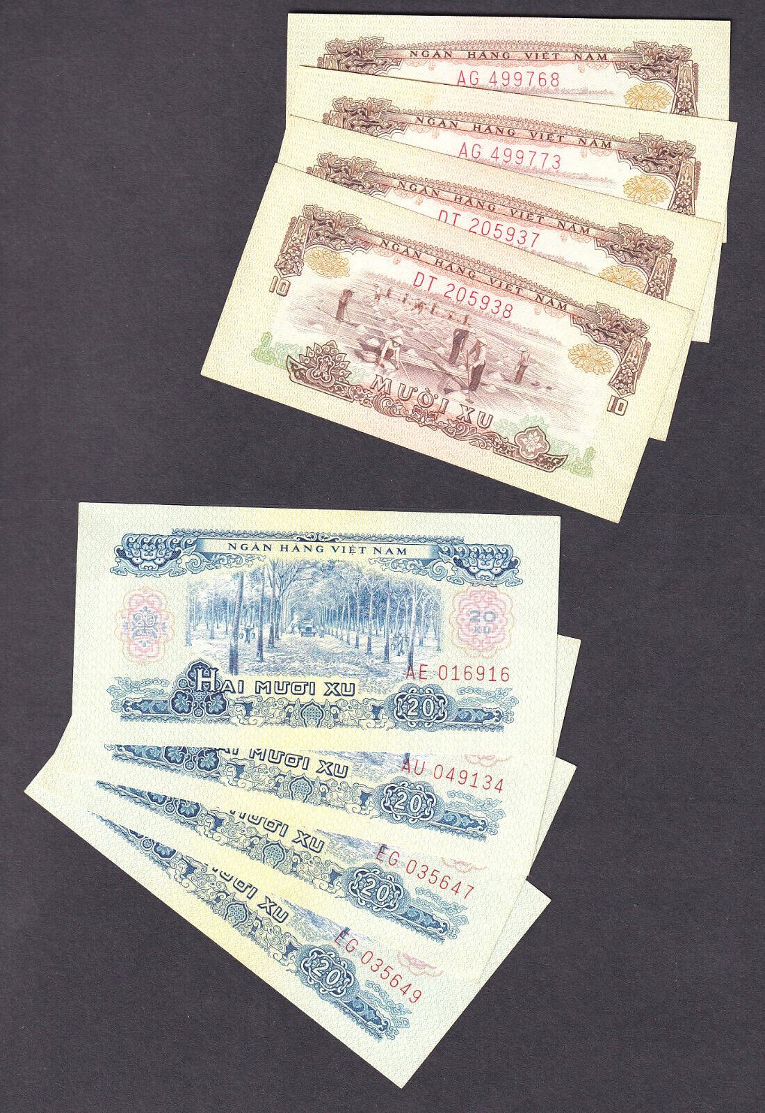 Vietnam – South. 1966 (1975) : P-37a 10 Xu x 4, P-38a 20 Xu x 4. aU-UNC or UNC