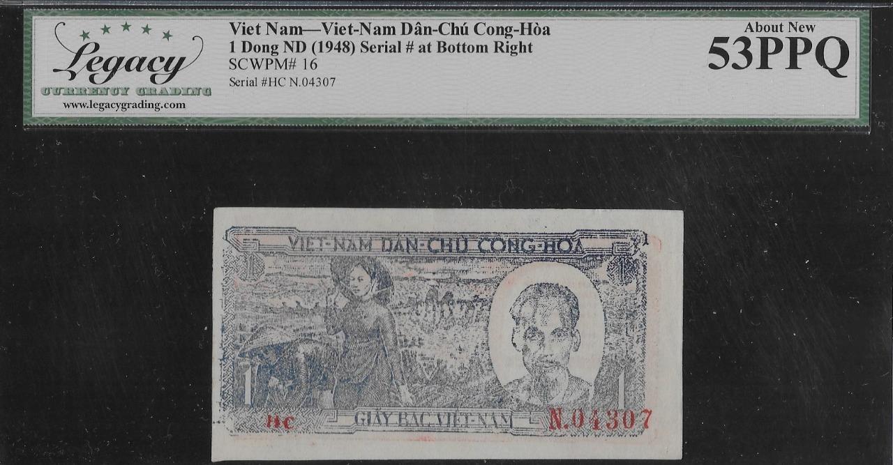 Vietnam P-16 1 Dong 1948 Serial # at Bottom Right LCG 53 PPQ