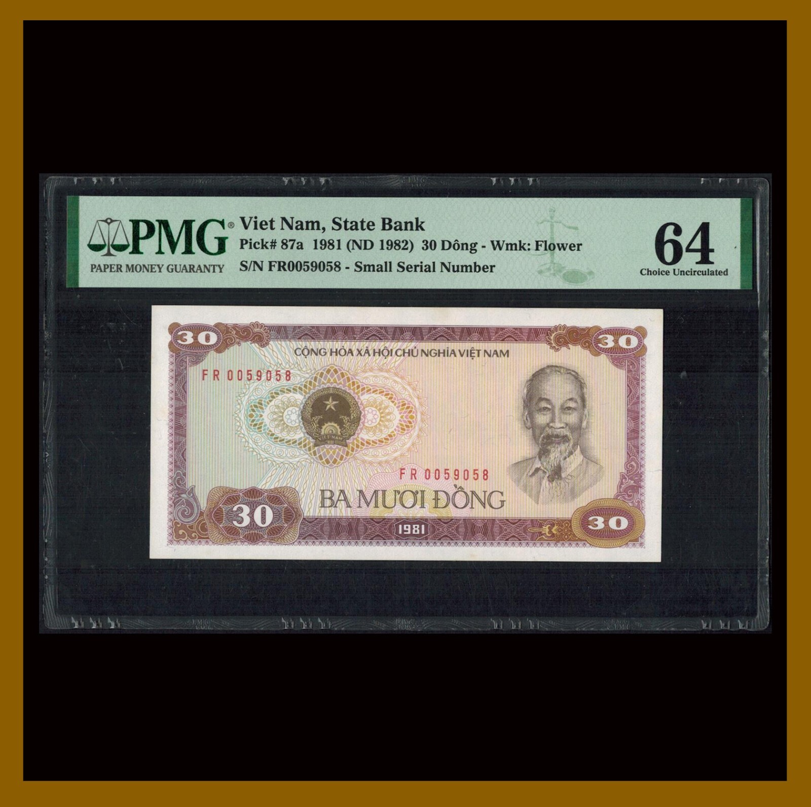 Vietnam (Vietnamese) 30 Dong, 1981 P-87a Banknote PMG 64 Unc