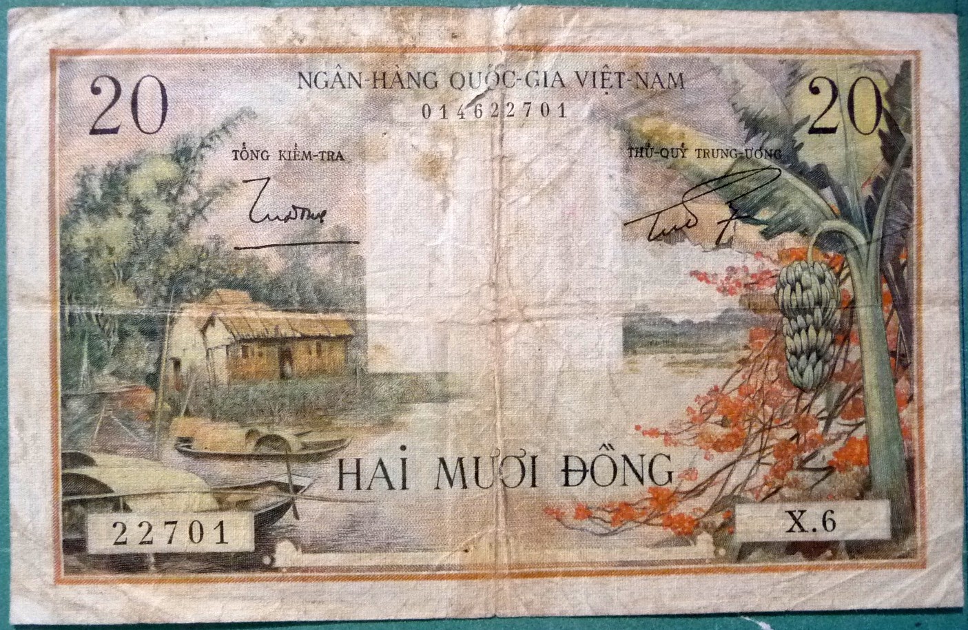 SOUTH VIETNAM VIET NAM 20 DONG NOTE FROM 1956, P4