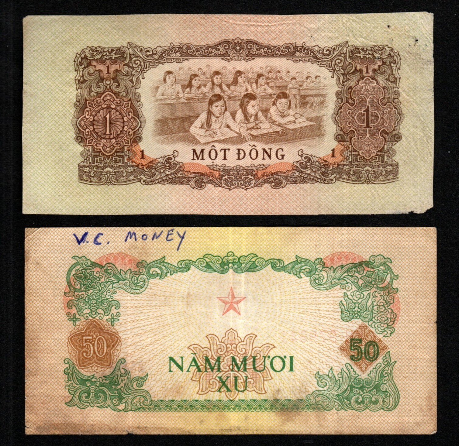 (2) VIETNAM 1 & 50 BANKNOTE DONG – CIRCULATED