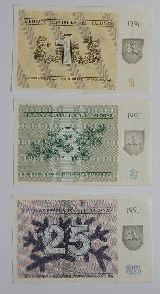 1-3-25 Talonas 1991 Lithuania 3 pc lot AU/Unc