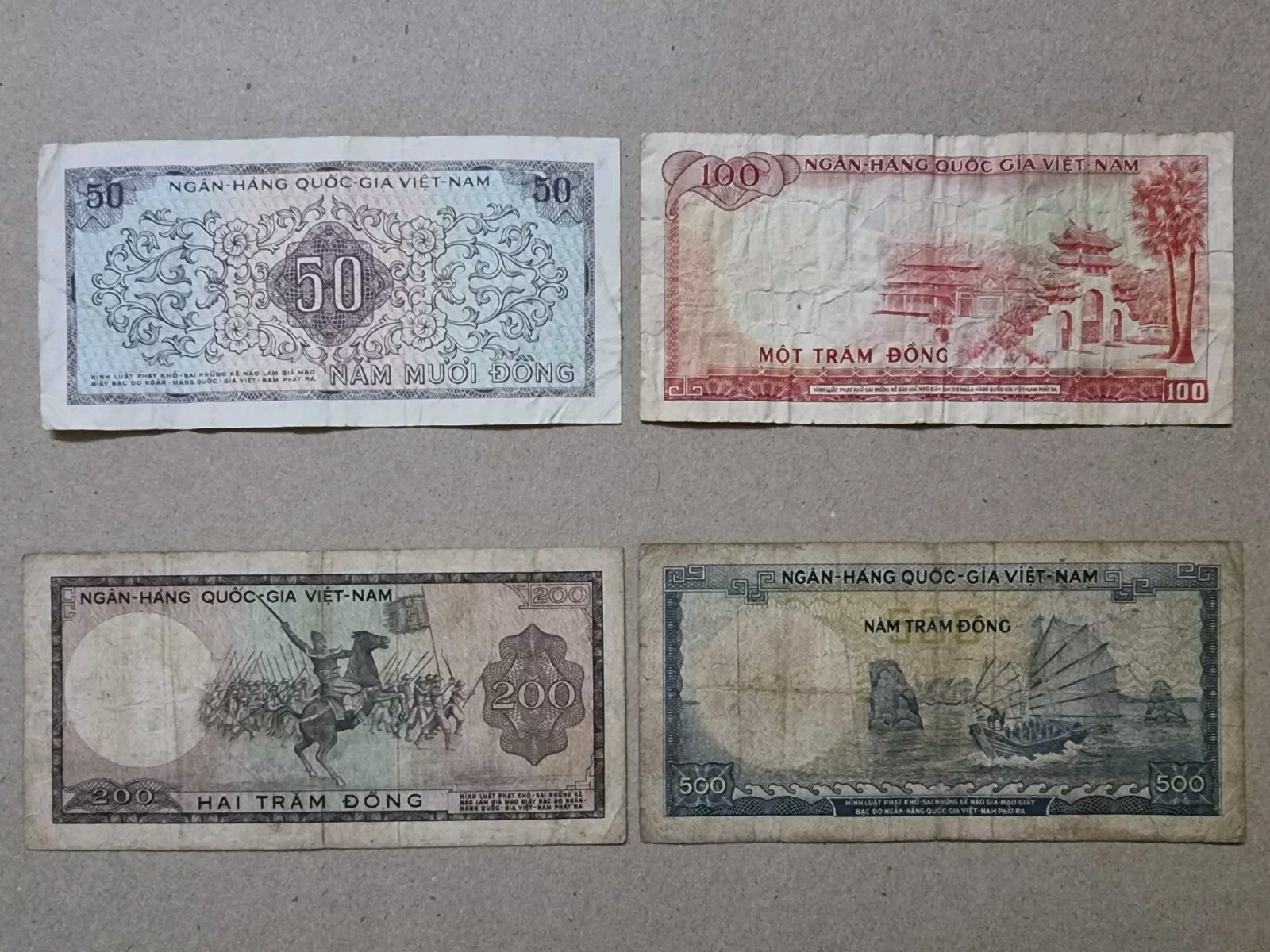 South Vietnam 1964 – 1966 50, 100, 200 & 500 Dong 4 Banknotes Set Viet Nam