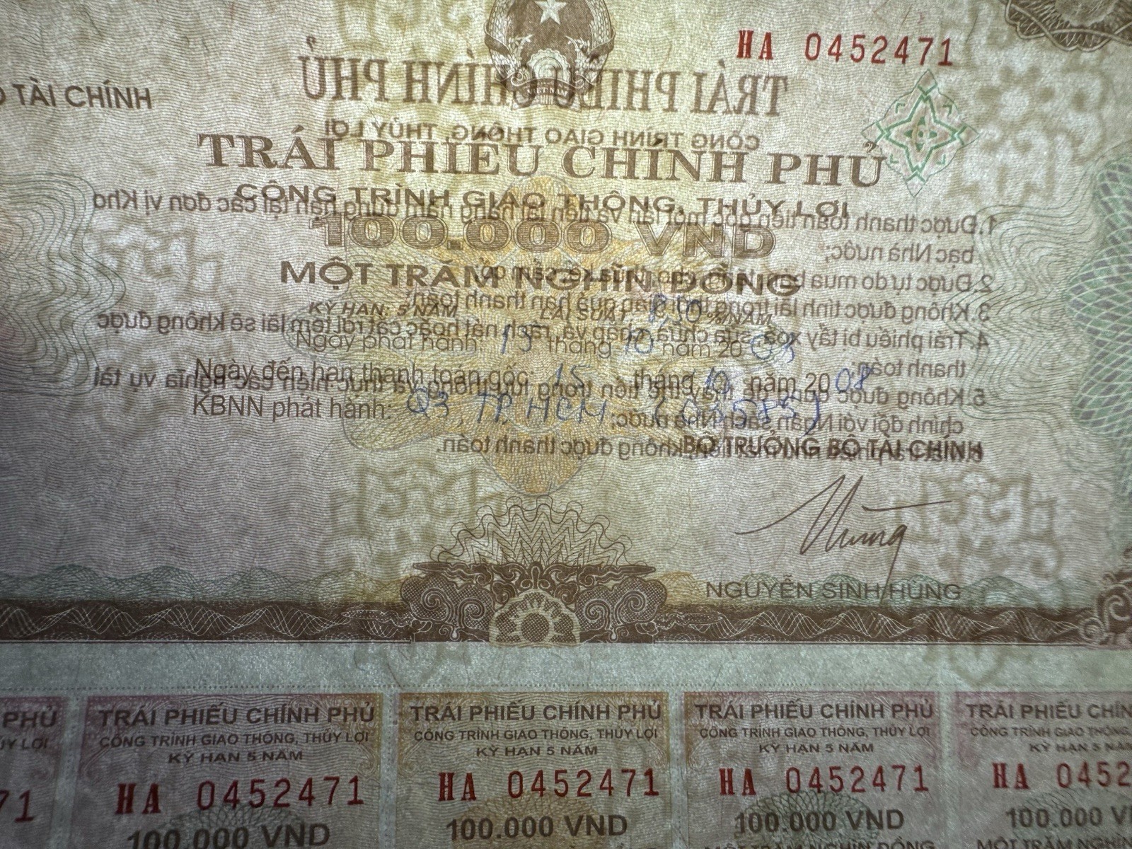 100,000 Dong Goverment Cheque 2003 Rare_LDP Shop.