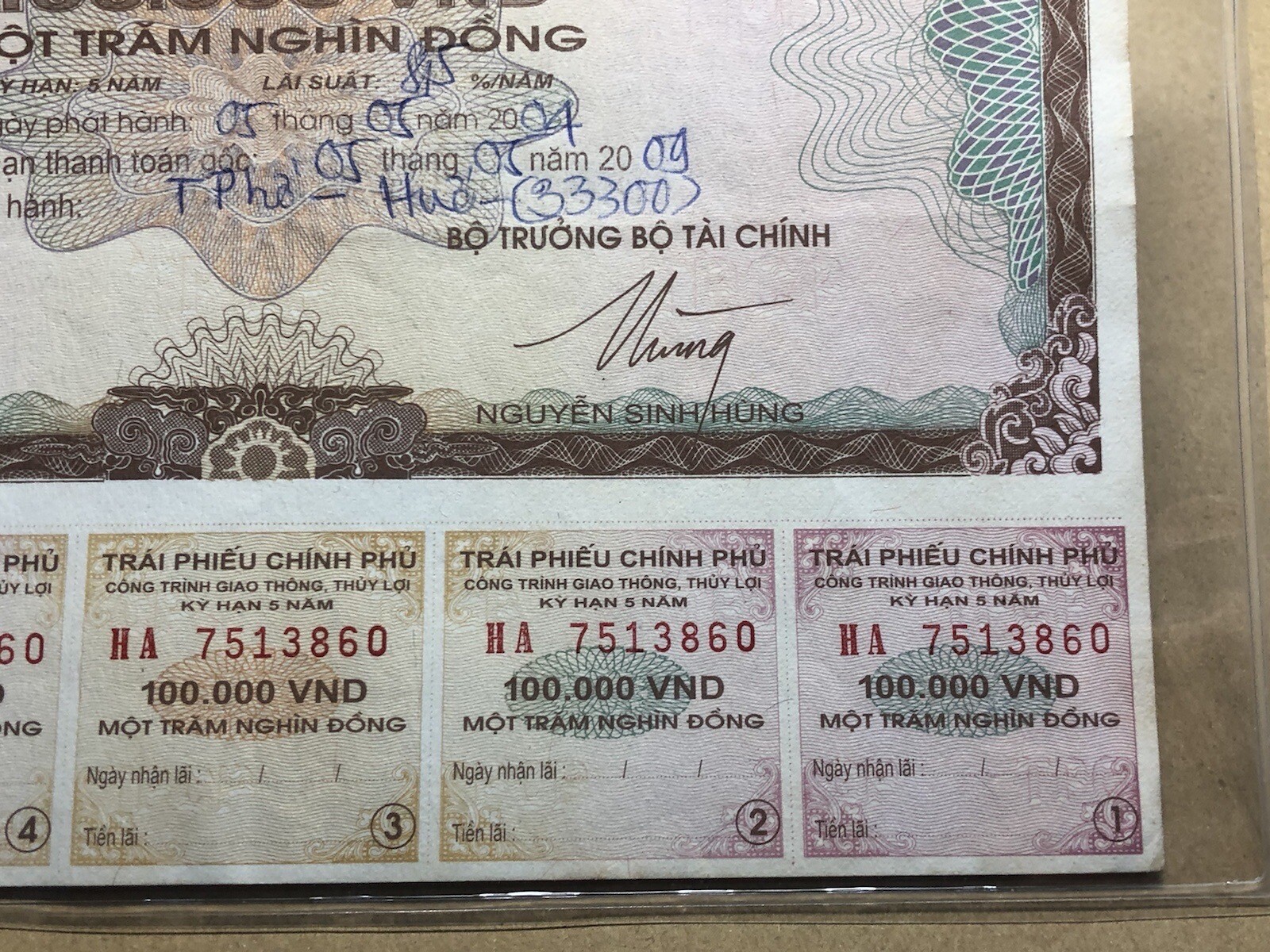 100,000 Dong Payment Bond Cheque Unpaid 2004 Original Vintage Rare_LDP Shop.