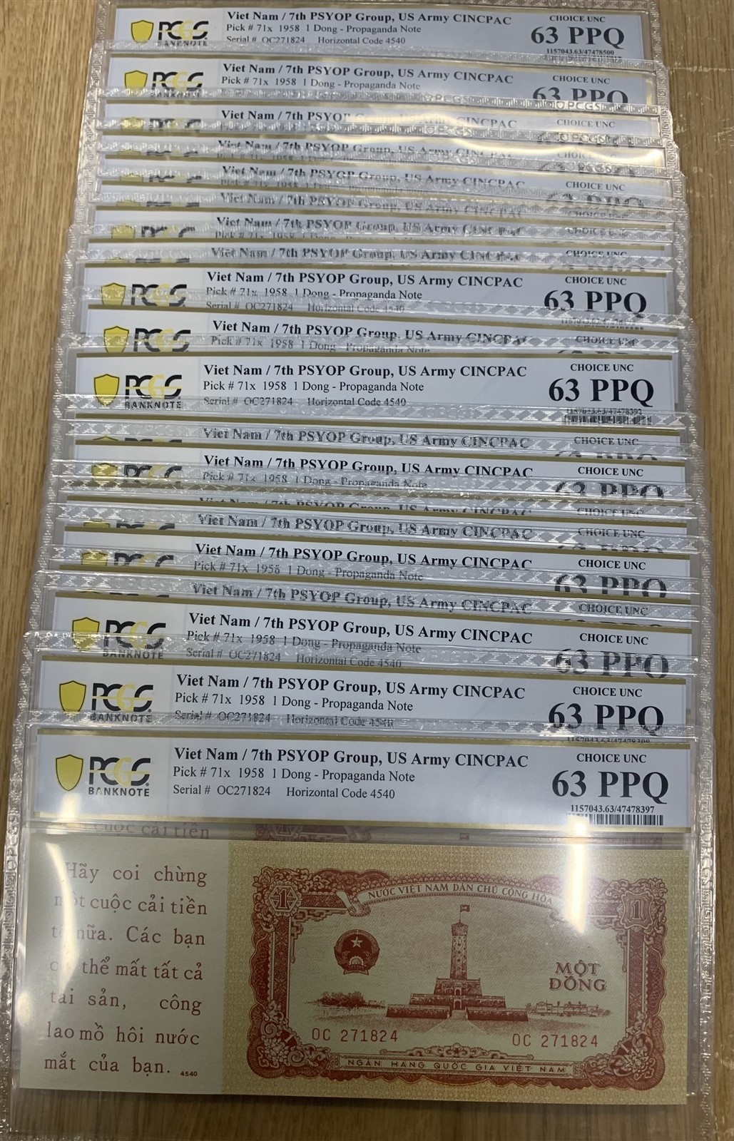 VIETNAM (x20) 1 Dong 1958 Propaganda Leaflet all 63PPQ PCGS US Army 948639-1