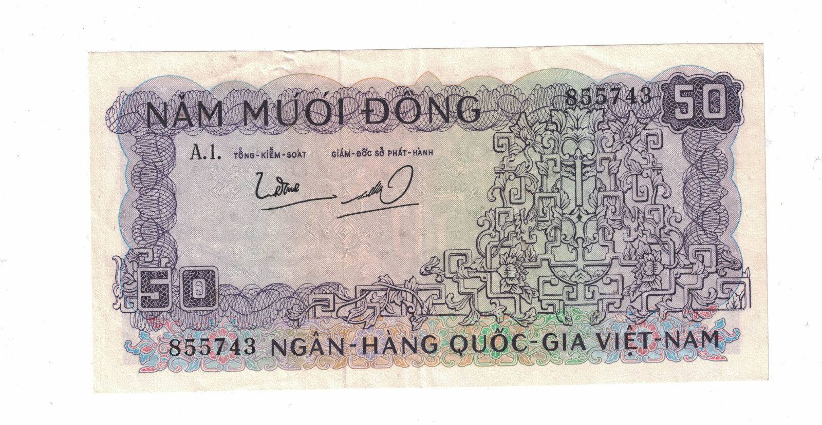 VietNam South 50 Dong 1966 Prefix ” A.1.” Pick# 17a XF. (#1297)