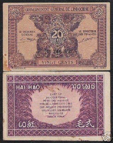 FRENCH INDO CHINA 20 CENTS P-90 x 1 Pcs 1942 NON EXIST Vietnam CURRENCY FIC NOTE