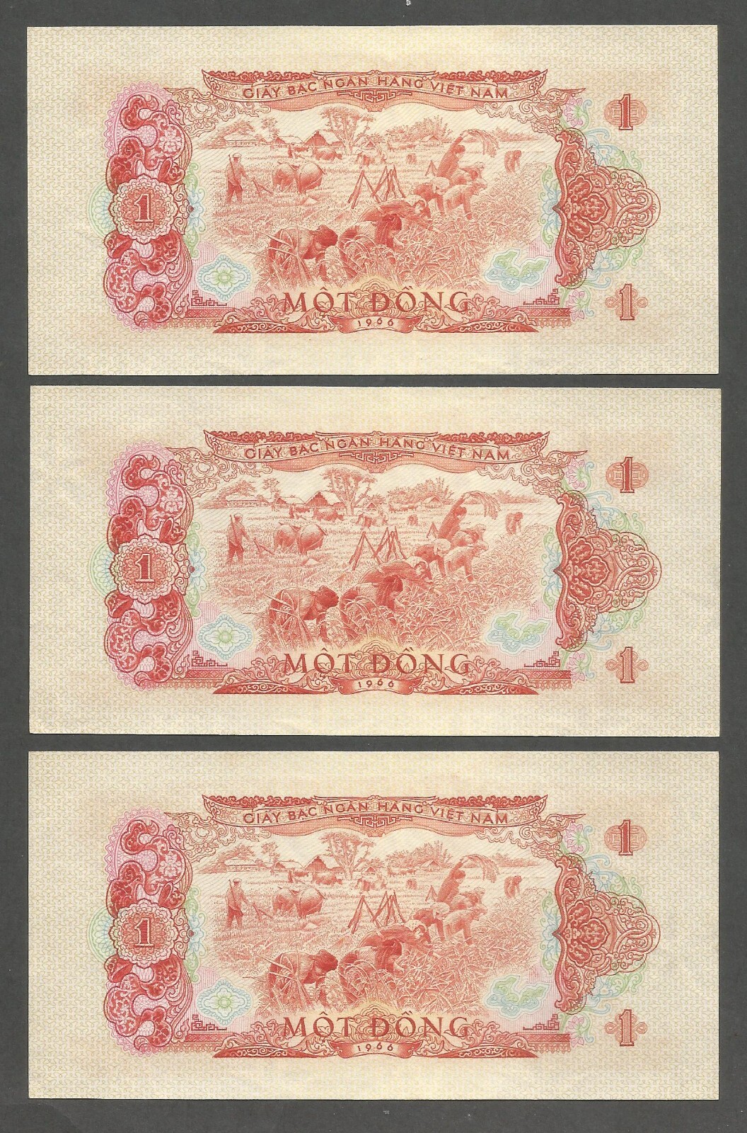 South Vietnam 1 Dong 1966 (1975); AU+; P-40a; BNB-B204a; Lot of 3 consecutive #