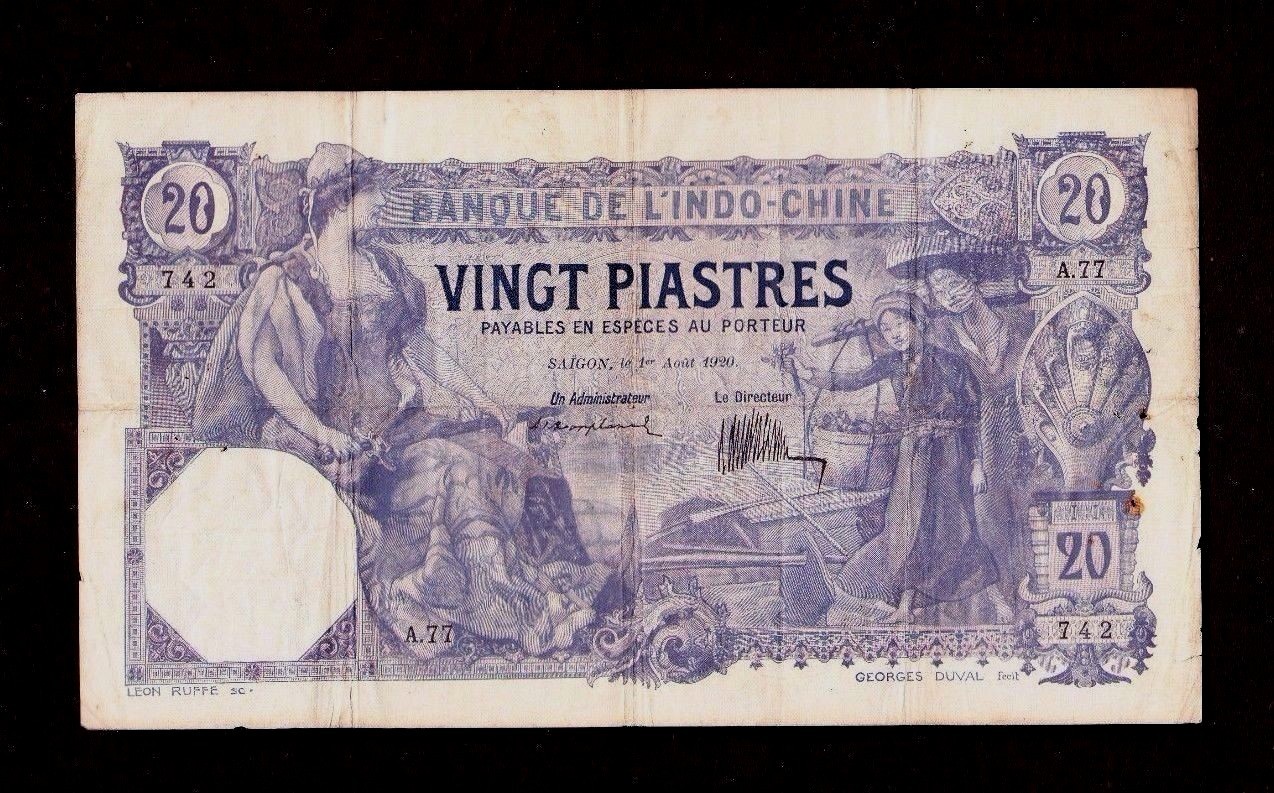 French Indochina 20 Piastres P-41 1920 Vietnam F