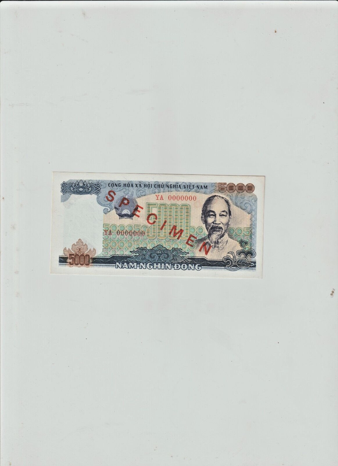 1987 Vietnam 5000 Nam Tram Dong “SPECIMEN” S/N- YA 0000000 Uncirculated H.T.F