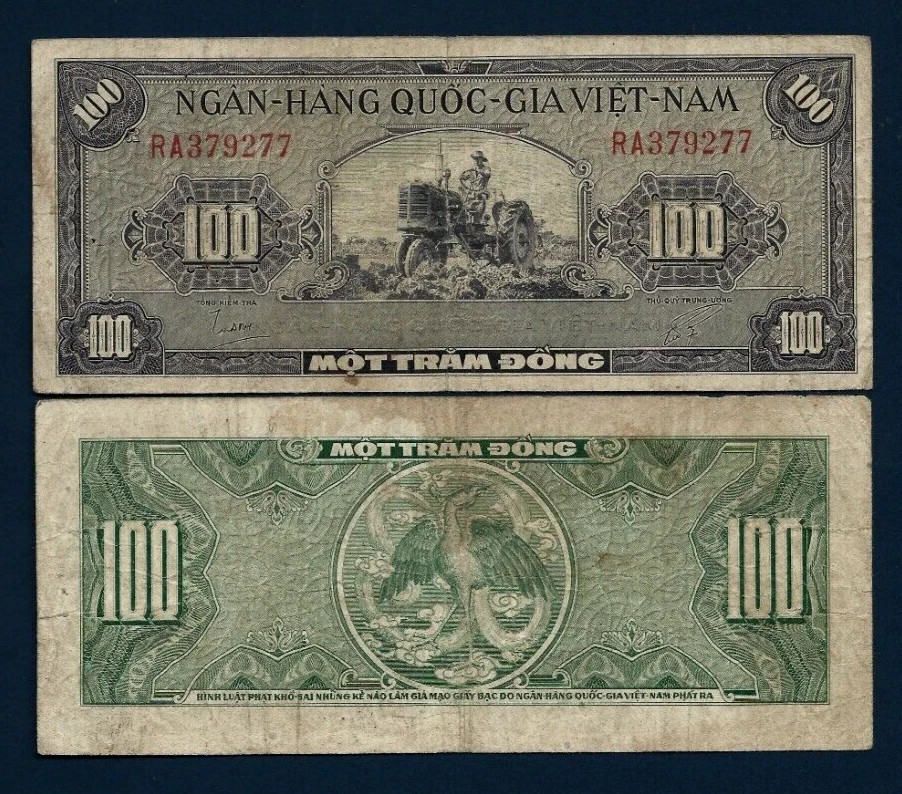 VIETNAM SOUTH 100 DONG P-8 1955 x 1 Pcs Vietnamese Eagle Tractor BANK NOTE