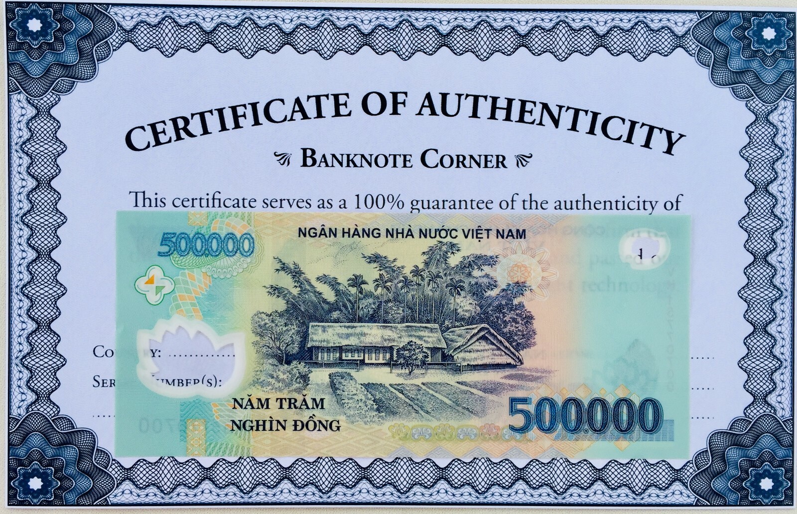 1M 1,000,000 VIETNAM DONG 2x 500,000 LIGHTLY “CIRCULATED” UV PASS COA AUTHENTIC