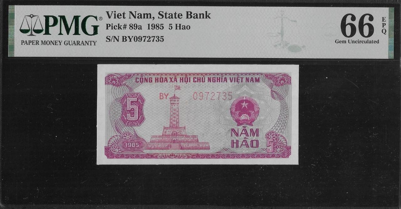 Vietnam P-89a 5 Hao 1985 PMG 66 EPQ