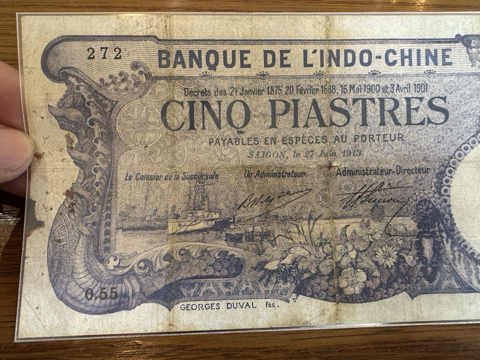 5 Piastres Indochine Banknotes 1913 Original Vintage Rare_LDP Shop.