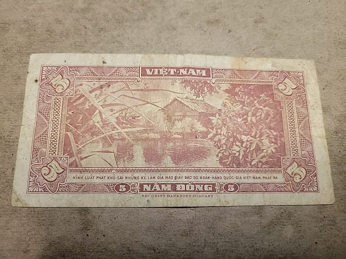 🌏 South Vietnam 5 Dong 1955 P-13 P-13a Banknote 060724-8