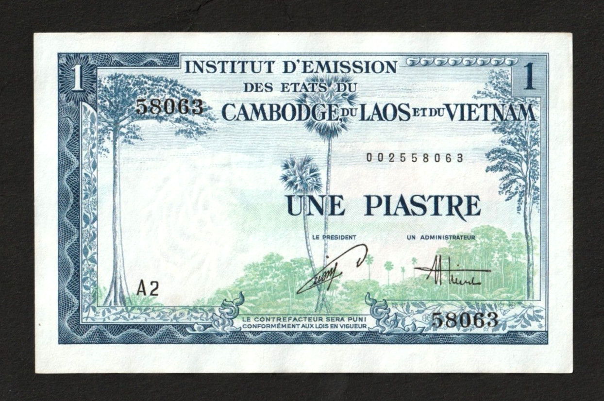 French Indochina 1 Piastre 1954 P-105 AU+