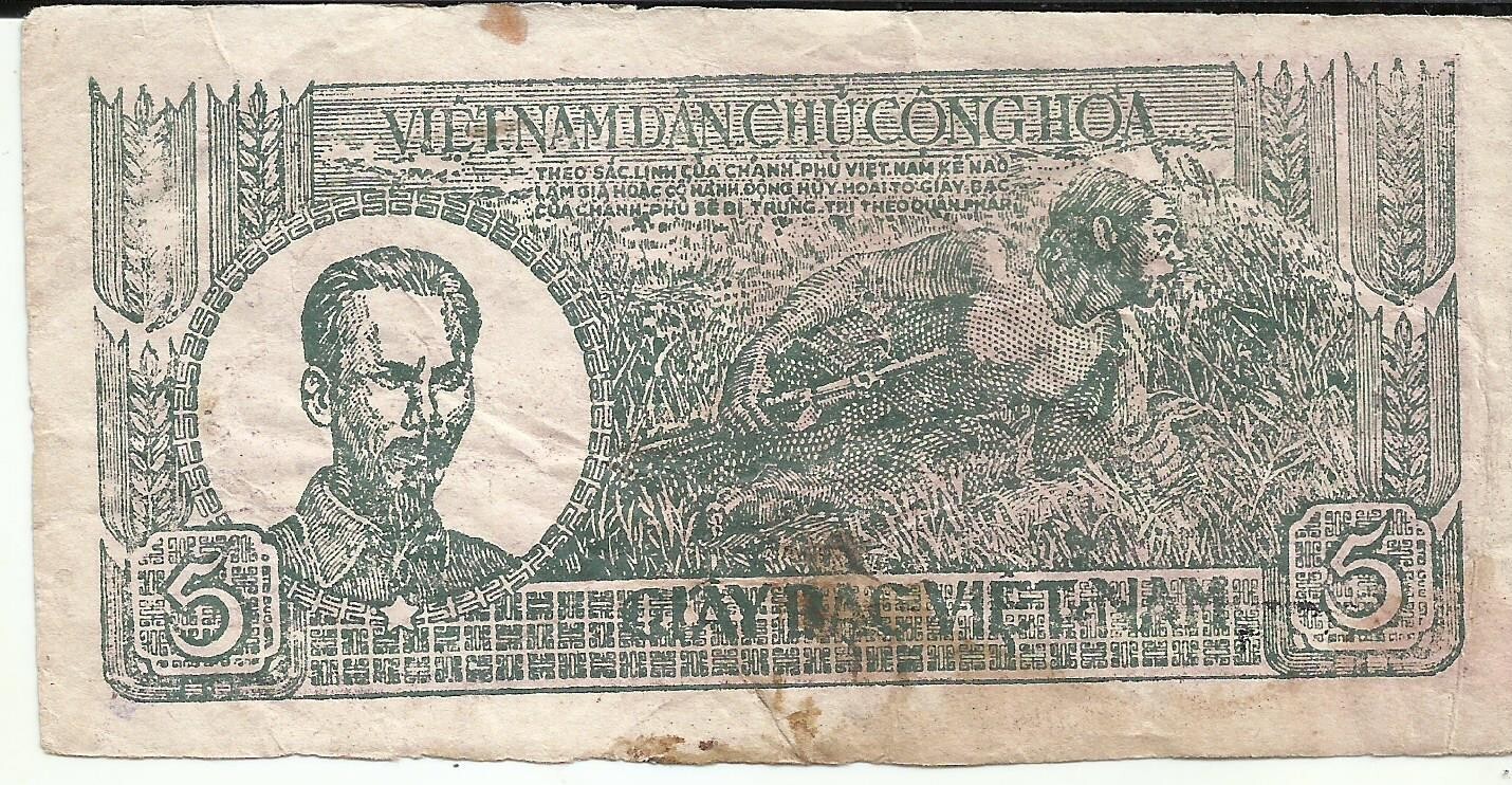 VIETNAM 5 DONG 1948 P 17. JUNGLE MONEY. FINE CONDITION. 4RW 22MAR